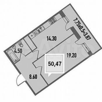 Продается 1-комнатная квартира, 46,3 м²