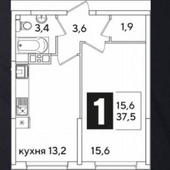 Продается 1-комнатная квартира, 37,5 м²