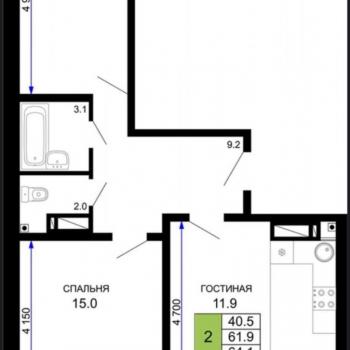Продается 2-х комнатная квартира, 65,3 м²