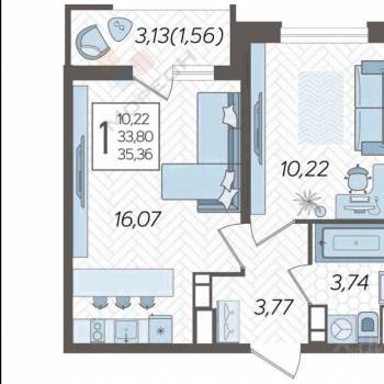 Продается 1-комнатная квартира, 36 м²