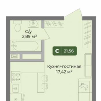 Продается 1-комнатная квартира, 21,56 м²