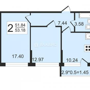 Продается 2-х комнатная квартира, 53,3 м²
