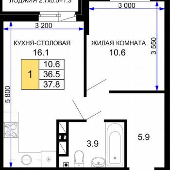 Продается 1-комнатная квартира, 37,8 м²