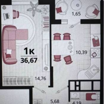 Продается 1-комнатная квартира, 36,7 м²