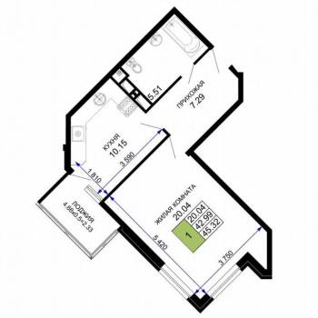 Продается 1-комнатная квартира, 45,8 м²
