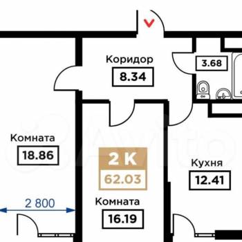 Продается 2-х комнатная квартира, 62,4 м²