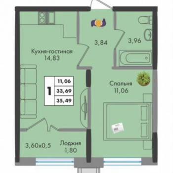 Продается 1-комнатная квартира, 37 м²