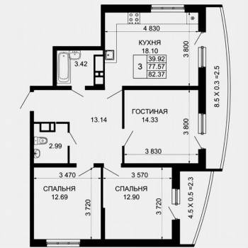 Продается 3-х комнатная квартира, 82,4 м²