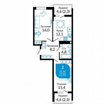 Продается 2-х комнатная квартира, 62,5 м²