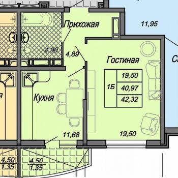 Продается 1-комнатная квартира, 41 м²