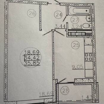 Продается 1-комнатная квартира, 35,9 м²