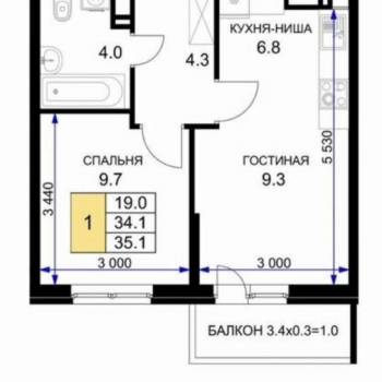 Продается 1-комнатная квартира, 35,1 м²