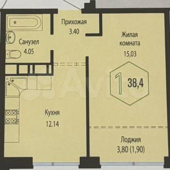 Продается 1-комнатная квартира, 39 м²