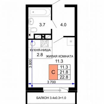 Продается 1-комнатная квартира, 22,3 м²
