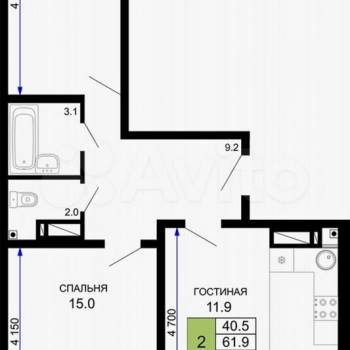 Продается 2-х комнатная квартира, 64,1 м²