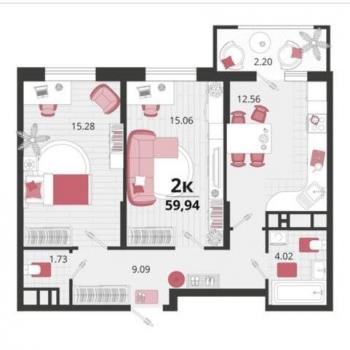 Продается 2-х комнатная квартира, 59,9 м²