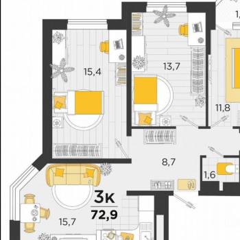 Продается 3-х комнатная квартира, 72,9 м²