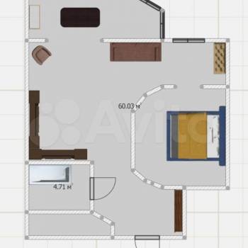 Продается 1-комнатная квартира, 49,2 м²