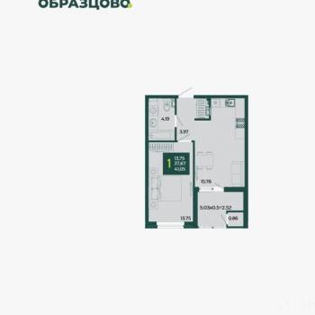 Продается 1-комнатная квартира, 41,05 м²