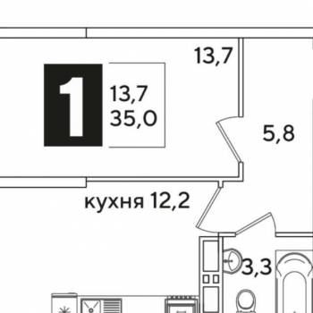 Продается 1-комнатная квартира, 35 м²