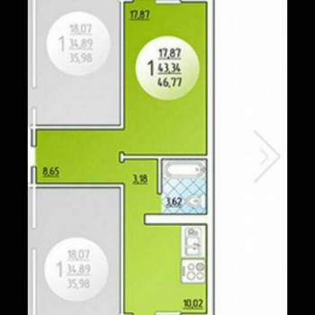 Продается 1-комнатная квартира, 46,8 м²