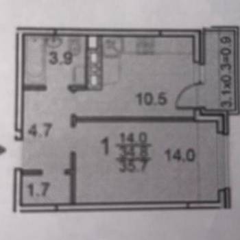 Продается 1-комнатная квартира, 35,7 м²