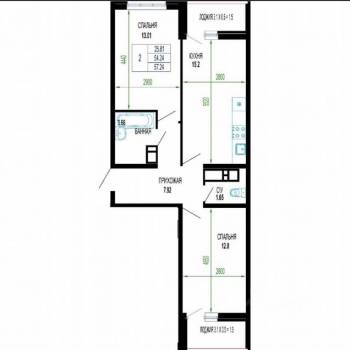 Продается 2-х комнатная квартира, 57,2 м²