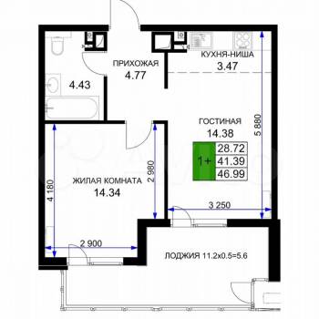 Продается 1-комнатная квартира, 50 м²