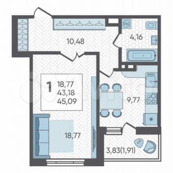 Продается 1-комнатная квартира, 44,8 м²