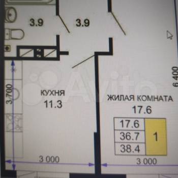 Продается 1-комнатная квартира, 37,3 м²