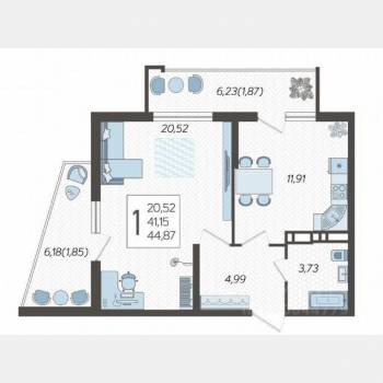 Продается 1-комнатная квартира, 44,9 м²