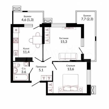 Продается 2-х комнатная квартира, 54 м²