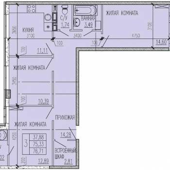 Продается 3-х комнатная квартира, 76,7 м²