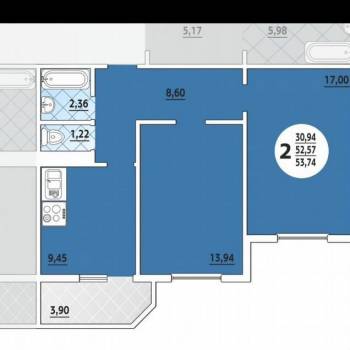 Продается 2-х комнатная квартира, 52 м²