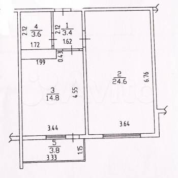 Продается 1-комнатная квартира, 46,4 м²