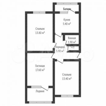 Продается 3-х комнатная квартира, 59,8 м²