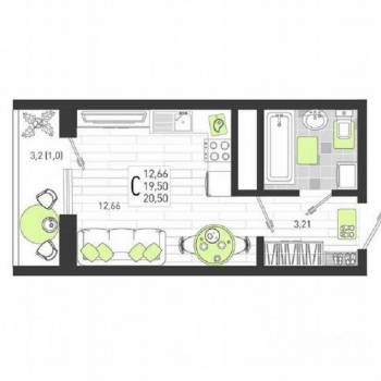 Продается 1-комнатная квартира, 22 м²