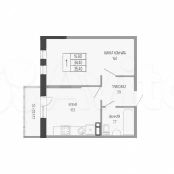 Продается 1-комнатная квартира, 35,4 м²