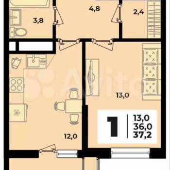 Продается 1-комнатная квартира, 37 м²