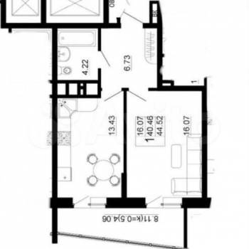 Продается 1-комнатная квартира, 40,9 м²
