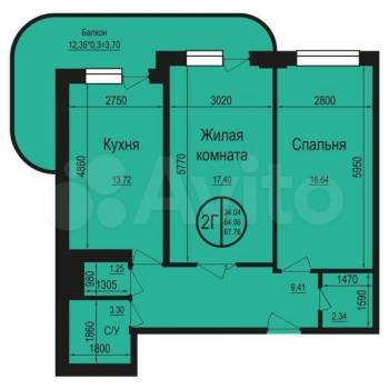 Продается 2-х комнатная квартира, 67,8 м²