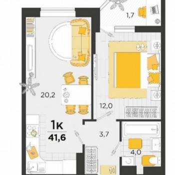 Продается 1-комнатная квартира, 41,6 м²