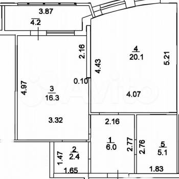 Продается 1-комнатная квартира, 54,1 м²