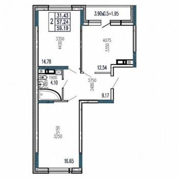 Продается 2-х комнатная квартира, 58 м²