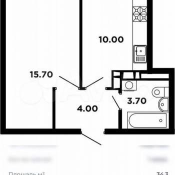 Продается 1-комнатная квартира, 34,8 м²