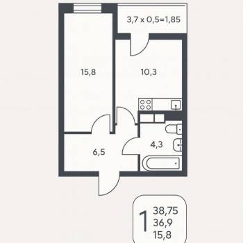 Продается 1-комнатная квартира, 38,8 м²