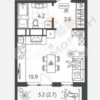 Продается 1-комнатная квартира, 25,7 м²