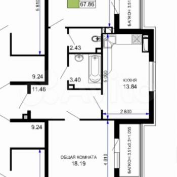 Продается 2-х комнатная квартира, 66,4 м²