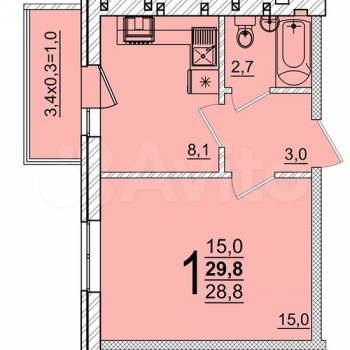 Продается 1-комнатная квартира, 29,8 м²