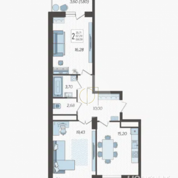 Продается 2-х комнатная квартира, 66 м²
